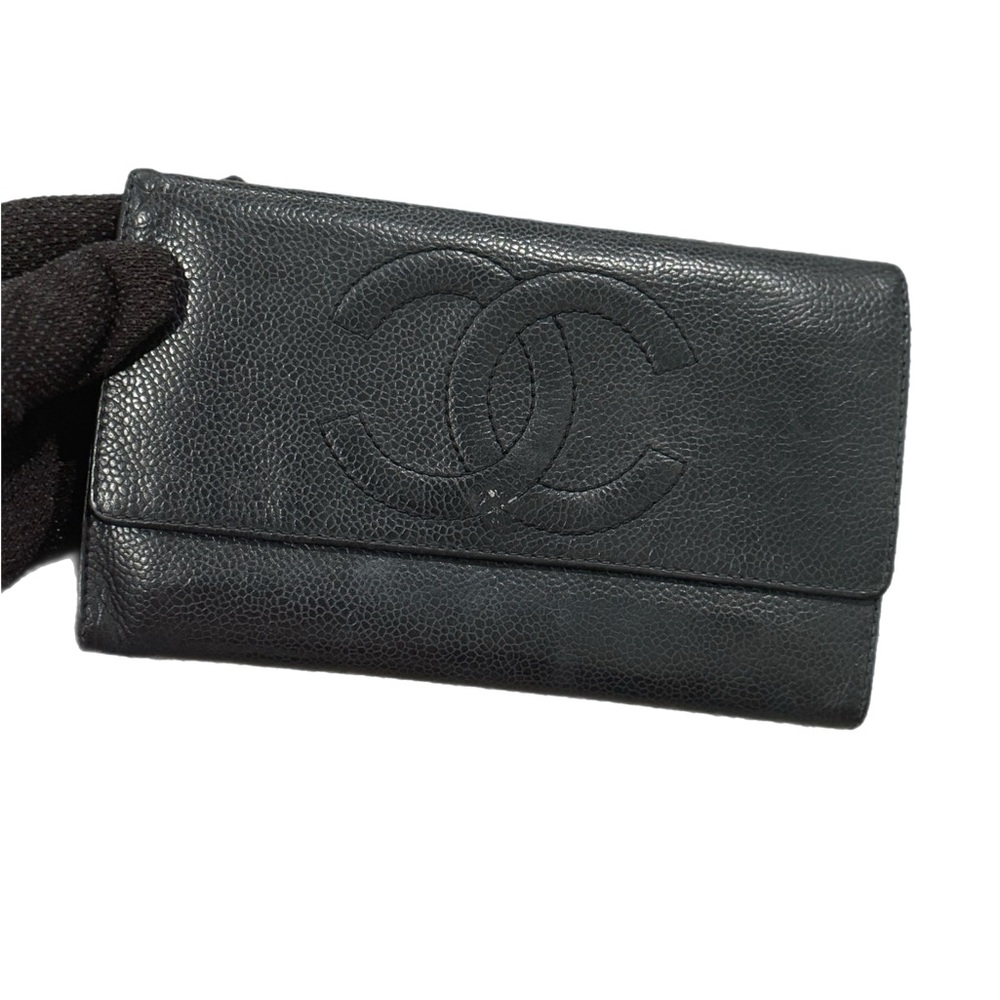 AUTHENTIC Chanel Black Caviar Leather Wallet (Large) Perfect for Wallet On Chain